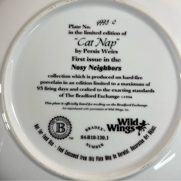 Vintage 1994 The Bradford Exchange Collectors Plate Cat Nap by Persis Weirs - Picture 4 of 5